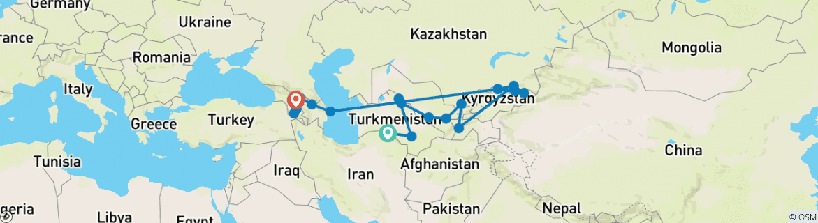 Map of 5 Stans and Caucasus Tour