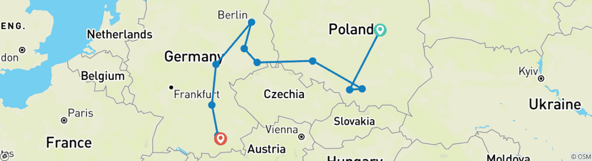 Carte du circuit Pologne, Allemagne de l'Est et Seconde Guerre mondiale