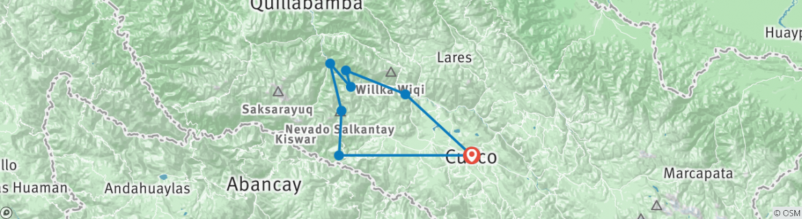 Mapa de Caminata Salkantay a Machu Picchu