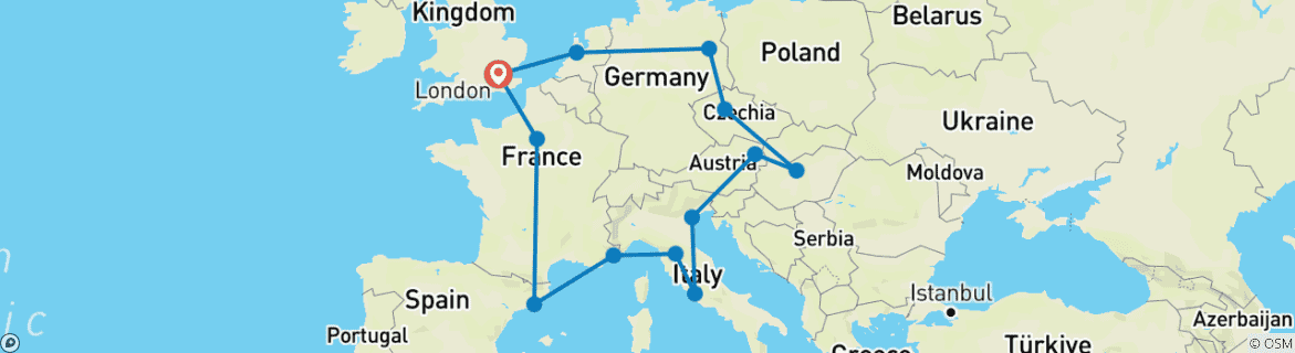 Carte du circuit Circuit ferroviaire en groupe dans toute l'Europe - 18- 35