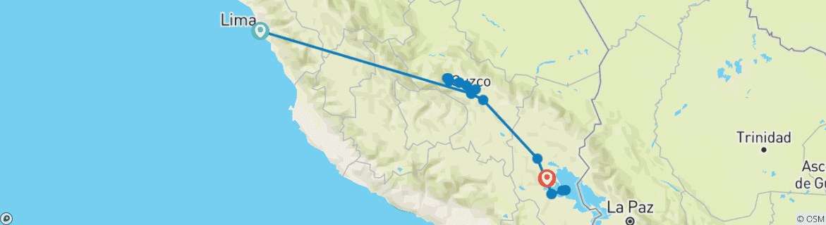 Foto van een kaart met de route van de rondreis