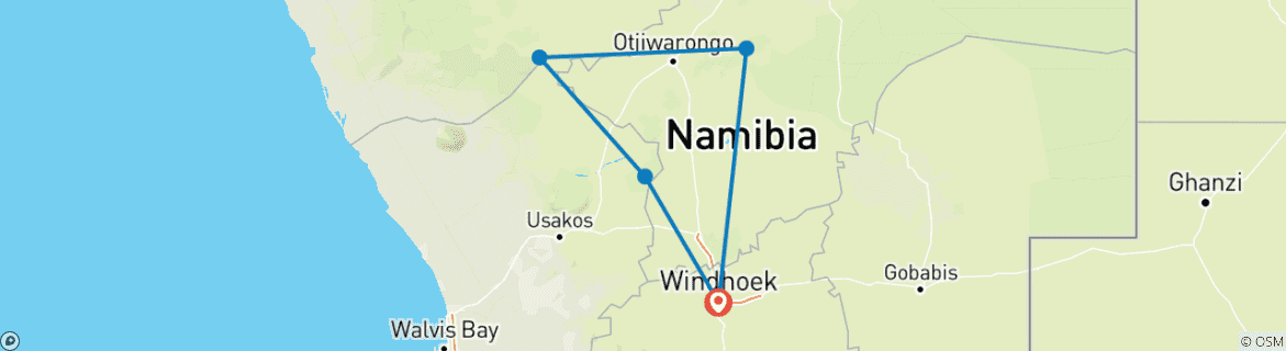 Foto van een kaart met de route van de rondreis