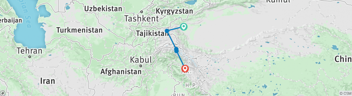 Map of Kashgar to Kashmir