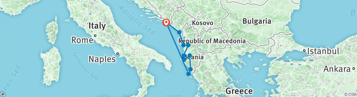 Mapa de Los tesoros del Adriático: Croacia, Grecia, Albania y Montenegro - crucero puerto a puerto