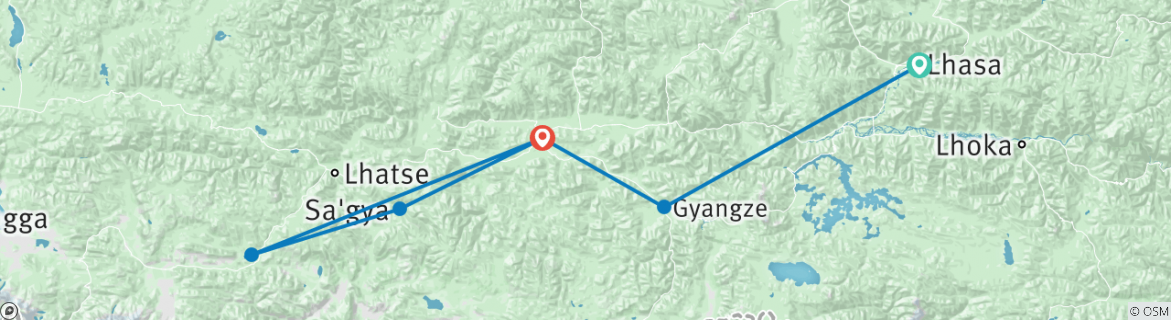 Map of Classic Tibet 8 Days: Lhasa, Gyangtse, Shigatse, Sakya, Everest Base Camp