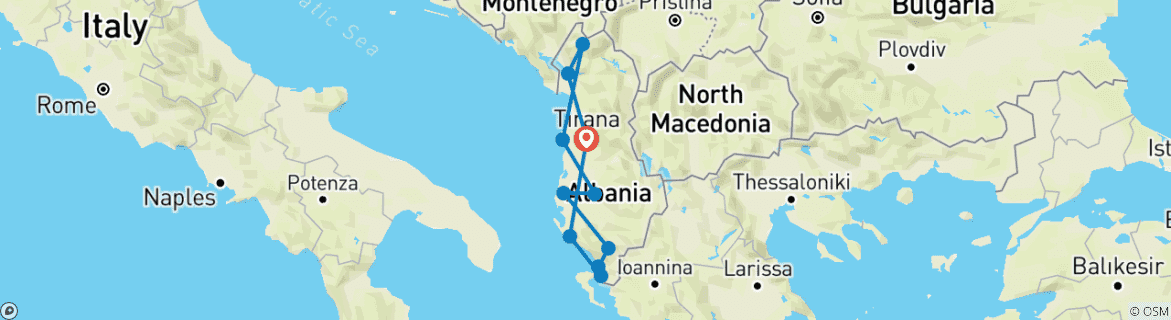 Map of Self Drive: Albania North to South