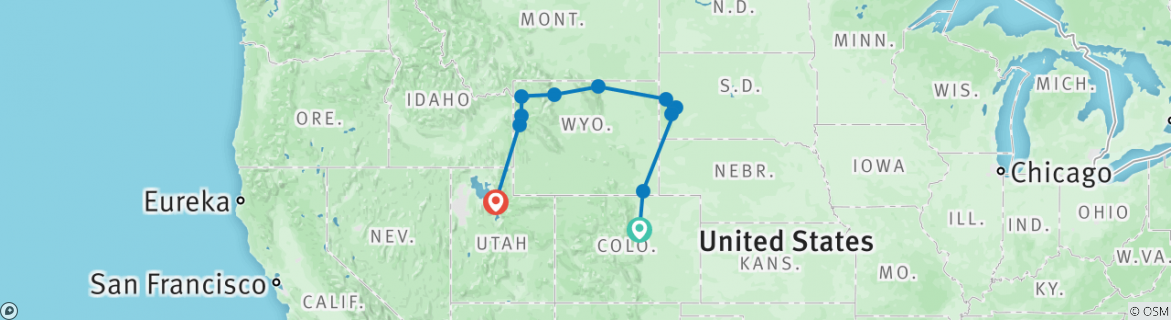 Mapa de Los mayores tesoros de América con inicio en Denver