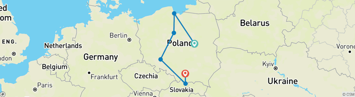 Map of Best of Poland (End End Krakow, 11 Days)