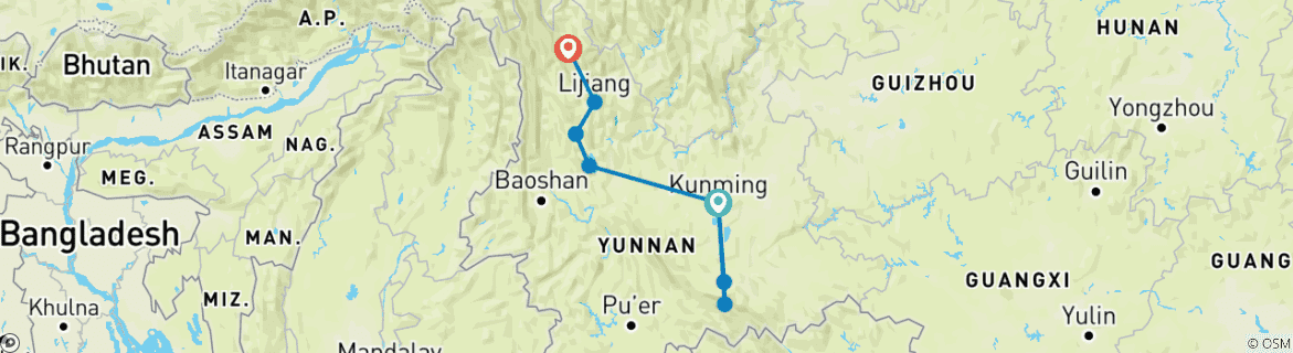 Image d'une carte montrant l'itinéraire du circuit