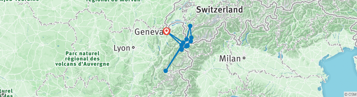 Carte du circuit Tour du Mont Blanc Trek