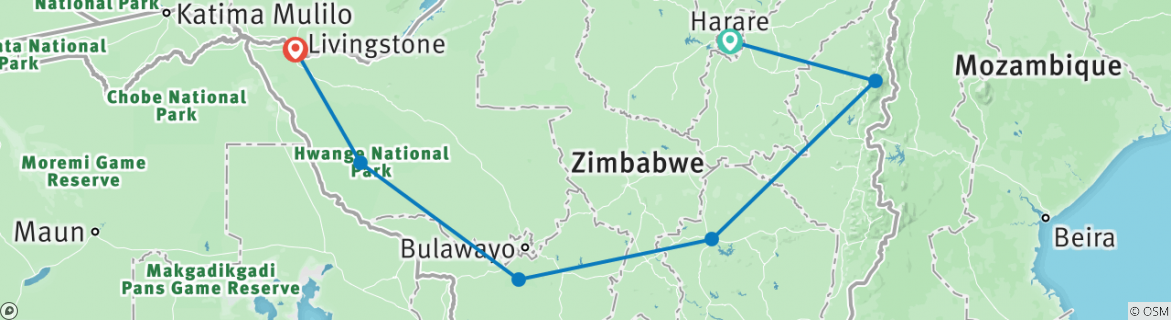 Map of Zimbabwe Panorama Trip