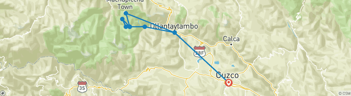 Kaart van De Inca Trail – in kleine groep – met Vistadome-trein – 4 dagen