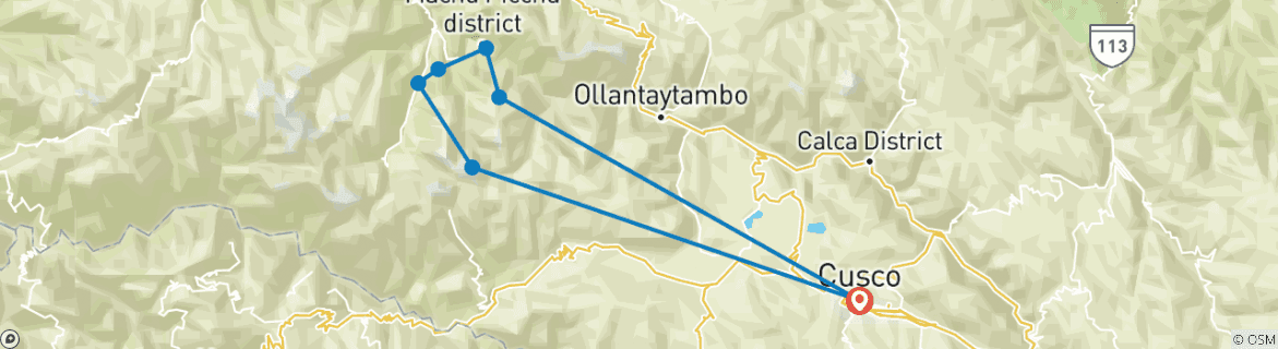 Carte du circuit Trek ultime Salkantay au Machu Picchu - 5 jours