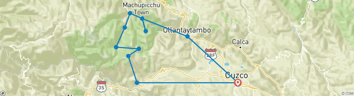 Kaart van Klassieke Salkantay trek naar Machu Picchu - 4 dagen