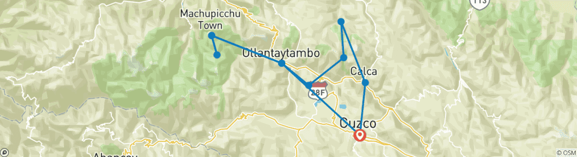 Kaart van Lares Trek naar Machu Picchu 4 Dagen 3 Nachten
