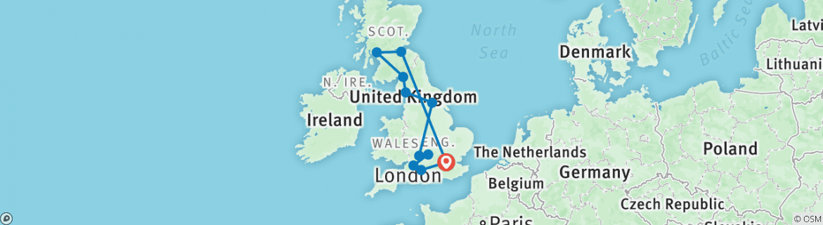 Map of Elegance of Great Britain (Classic, Start London, 13 Days) (11 destinations)