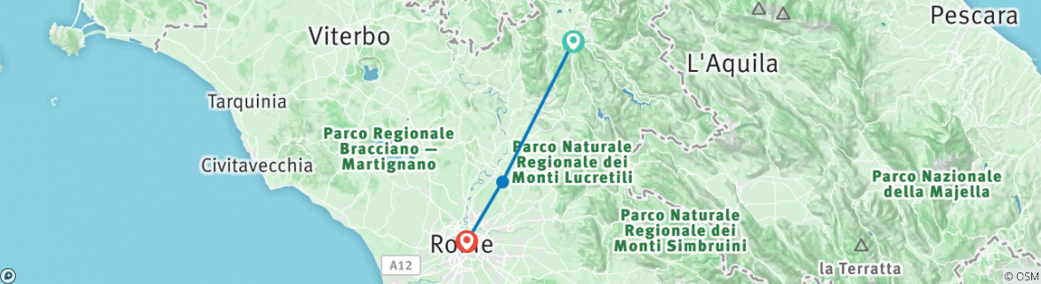 Map of St Francis Way: Rieti to Rome