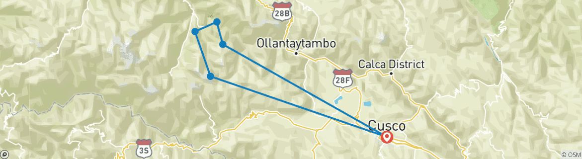 Mapa de Salkantay excursionismo circuito de lujo - 5 días 4 noches