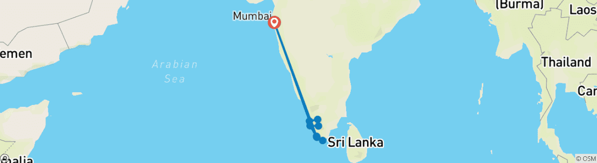 Image of a map showing the route of the tour