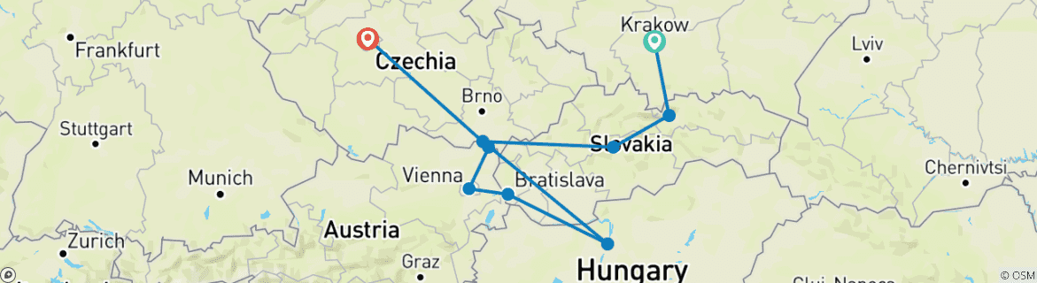 Kaart van Hoogtepunten van Oost-Europa