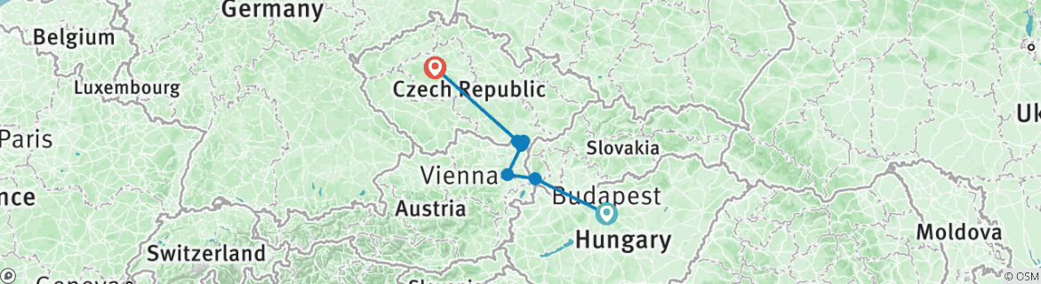 Carte du circuit Aventure de Budapest à Prague