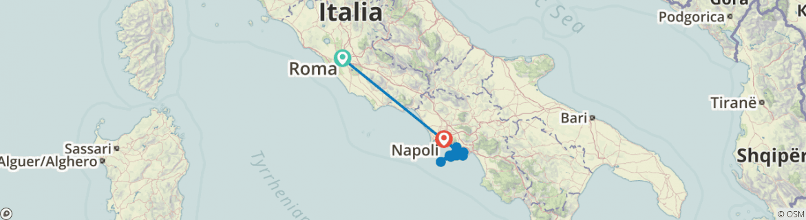Image of a map showing the route of the tour