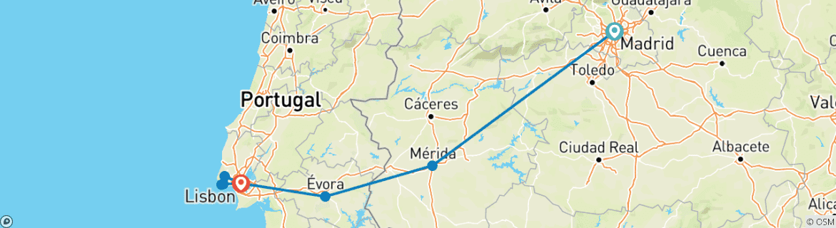 Foto van een kaart met de route van de rondreis