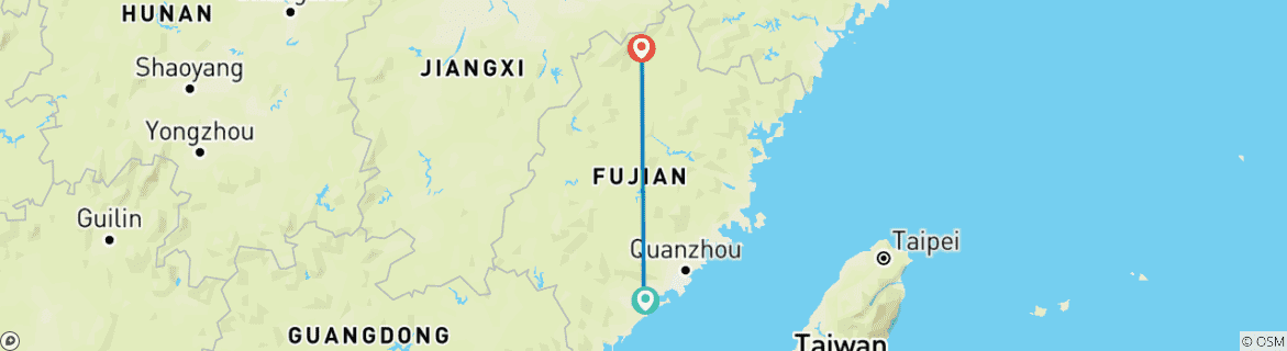 Carte du circuit Fujian - 7 jours d'exploration : Xiamen, Tulou et le mont Wuyi