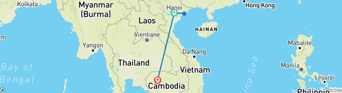 Karte von Hanoi und Siem Reap - 6 Tage, 5 Nächte