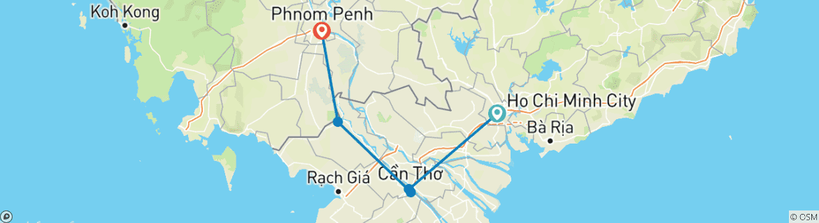 Map of Mekong Delta Tour Speed Boat to Cambodia 3 Days