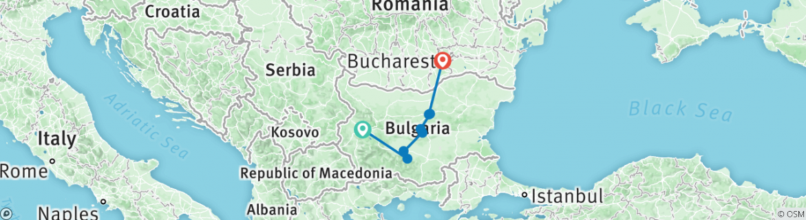 Map of From Sofia to Bucharest (8 destinations)