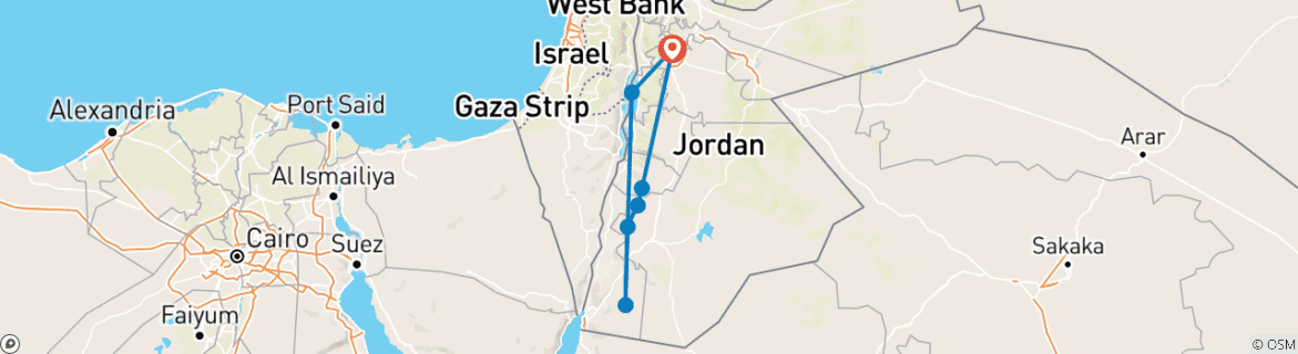 Map of Dana to Petra Trek + Wadi Rum & The Dead Sea