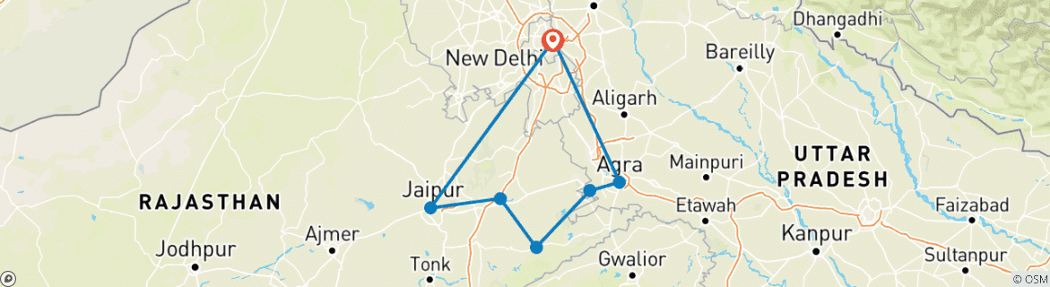 Foto van een kaart met de route van de rondreis