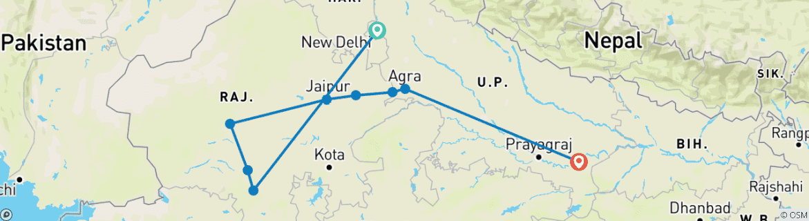 Karte mit der Reiseroute