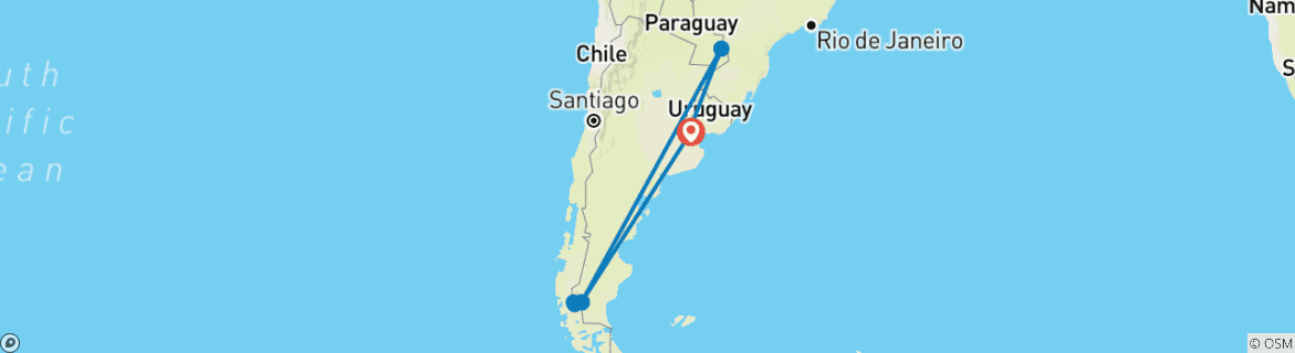 Map of 10-Day Buenos Aires, Iguazu & Calafate Tour