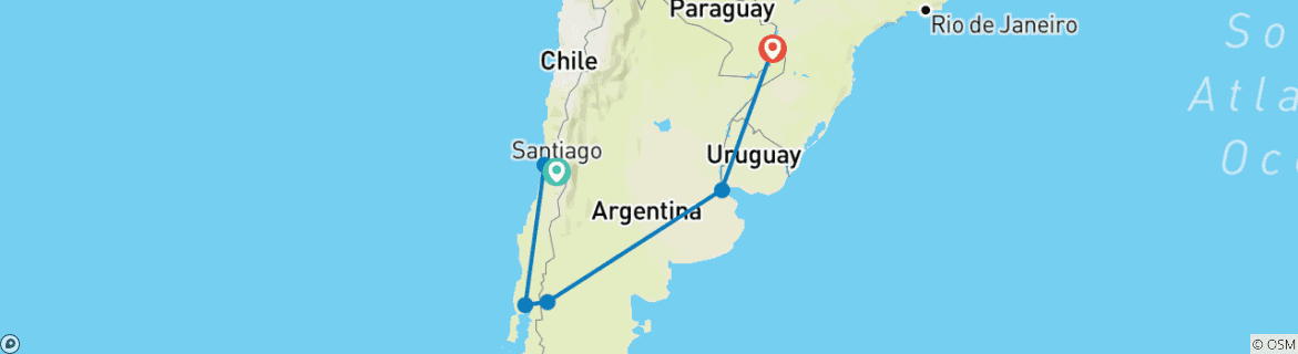 Map of 14-Day Chile & Argentina Tour