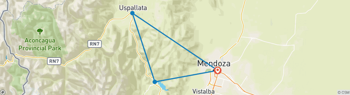 Map of 5-Day Mendoza Adventure Tour