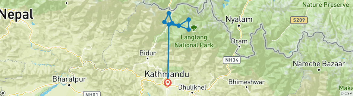 Carte du circuit Héritage Tamang et Trek au Langtang