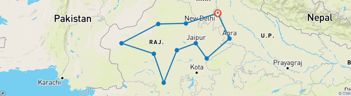 Foto van een kaart met de route van de rondreis