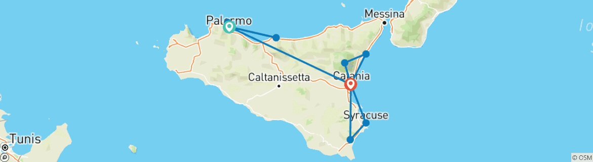 Carte du circuit Les trésors de la Sicile : une aventure d'une semaine