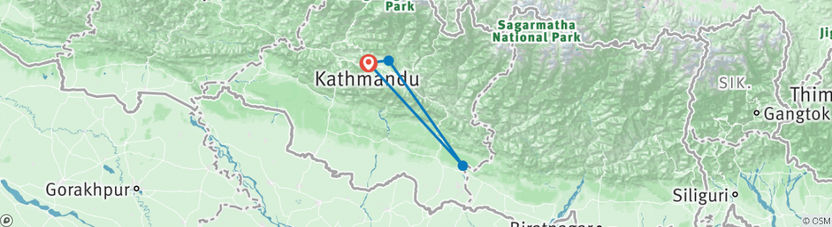 Carte du circuit 3 Jours 2 Nuits Kathmandu Trek : Chisapani à Nagarkot