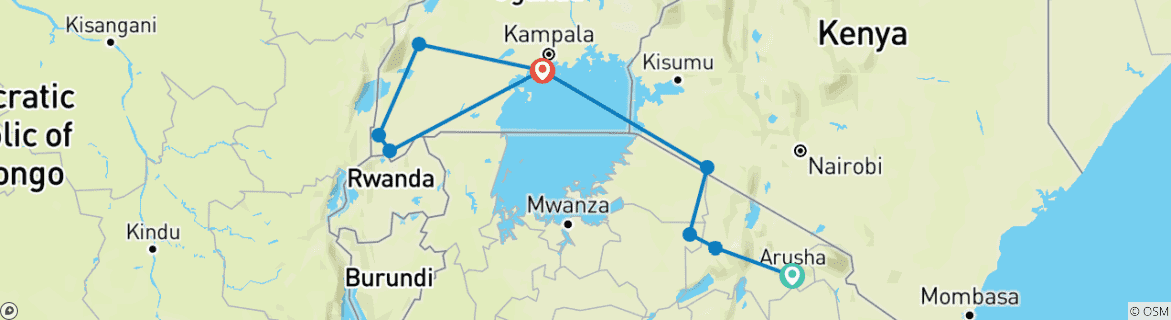 Image d'une carte montrant l'itinéraire du circuit
