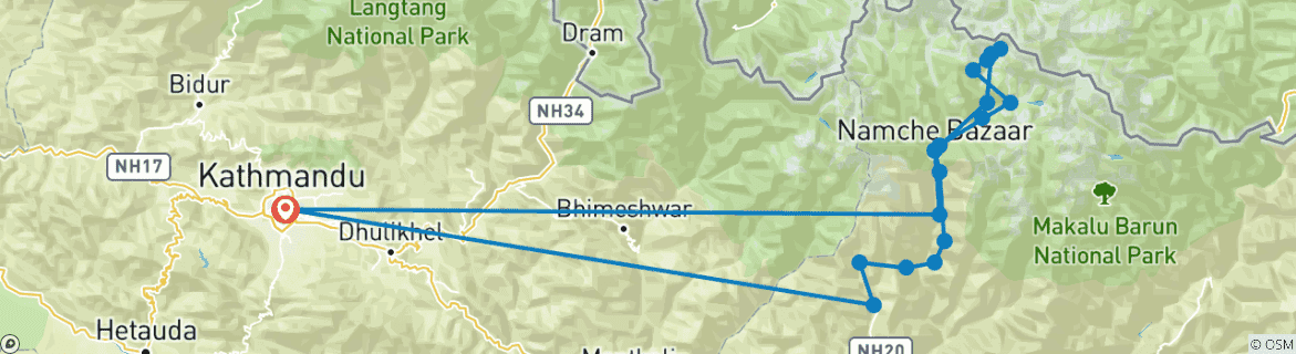 Map of Phaplu to Everest Base Camp