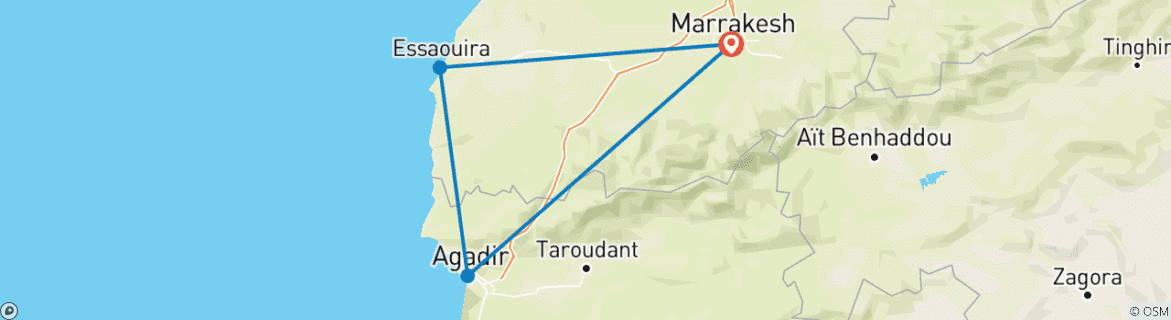 Carte du circuit Uniquement pour les femmes : Circuit au Maroc