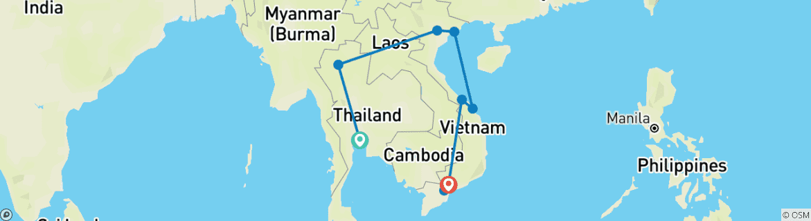 Foto van een kaart met de route van de rondreis