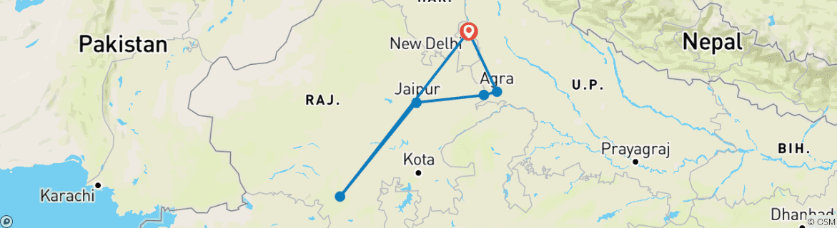 Image of a map showing the route of the tour