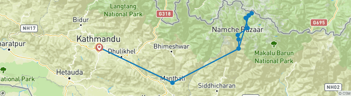 Image of a map showing the route of the tour