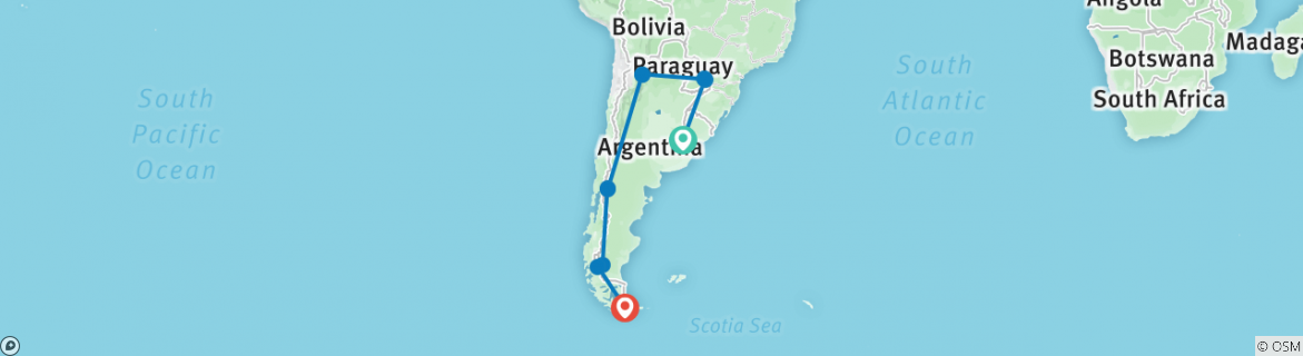 Karte von Buenos Aires - Iguazú - Salta - Bariloche - Calafate und Ushuaia