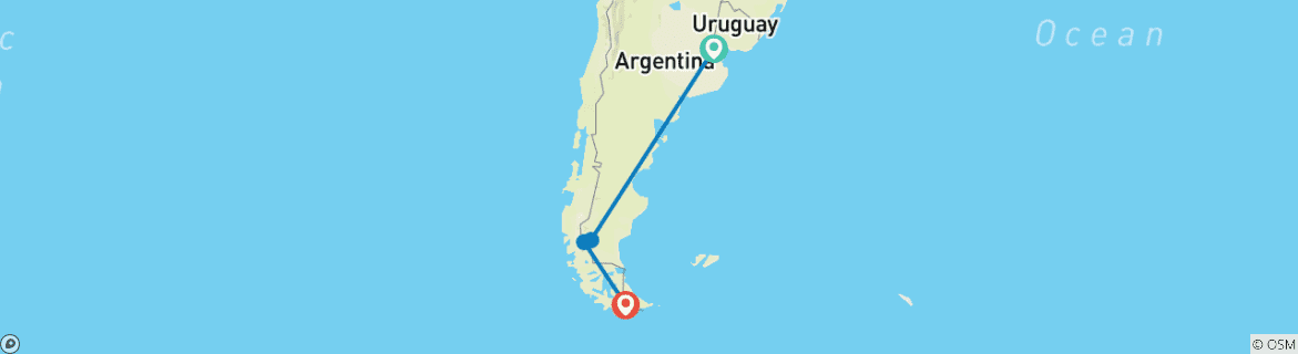 Karte von Argentinien: Buenos Aires, Calafate & Ushuaia oder umgekehrt - 7 Tage