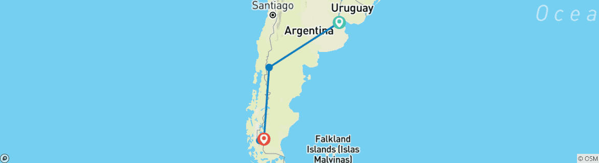 Karte von Argentinien: Buenos Aires, Bariloche & Calafate oder umgekehrt - 7 Tage